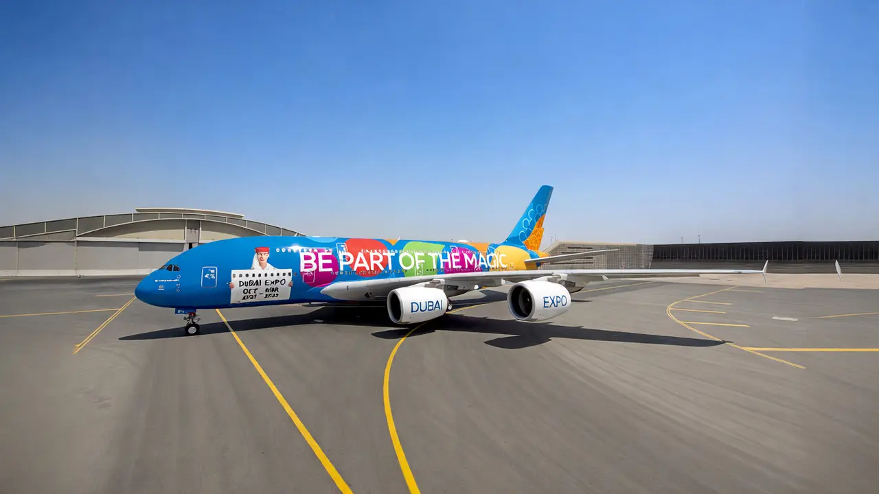 طيران الإمارات تكشف عن كسوة A380 كاملة لإكسبو 2020