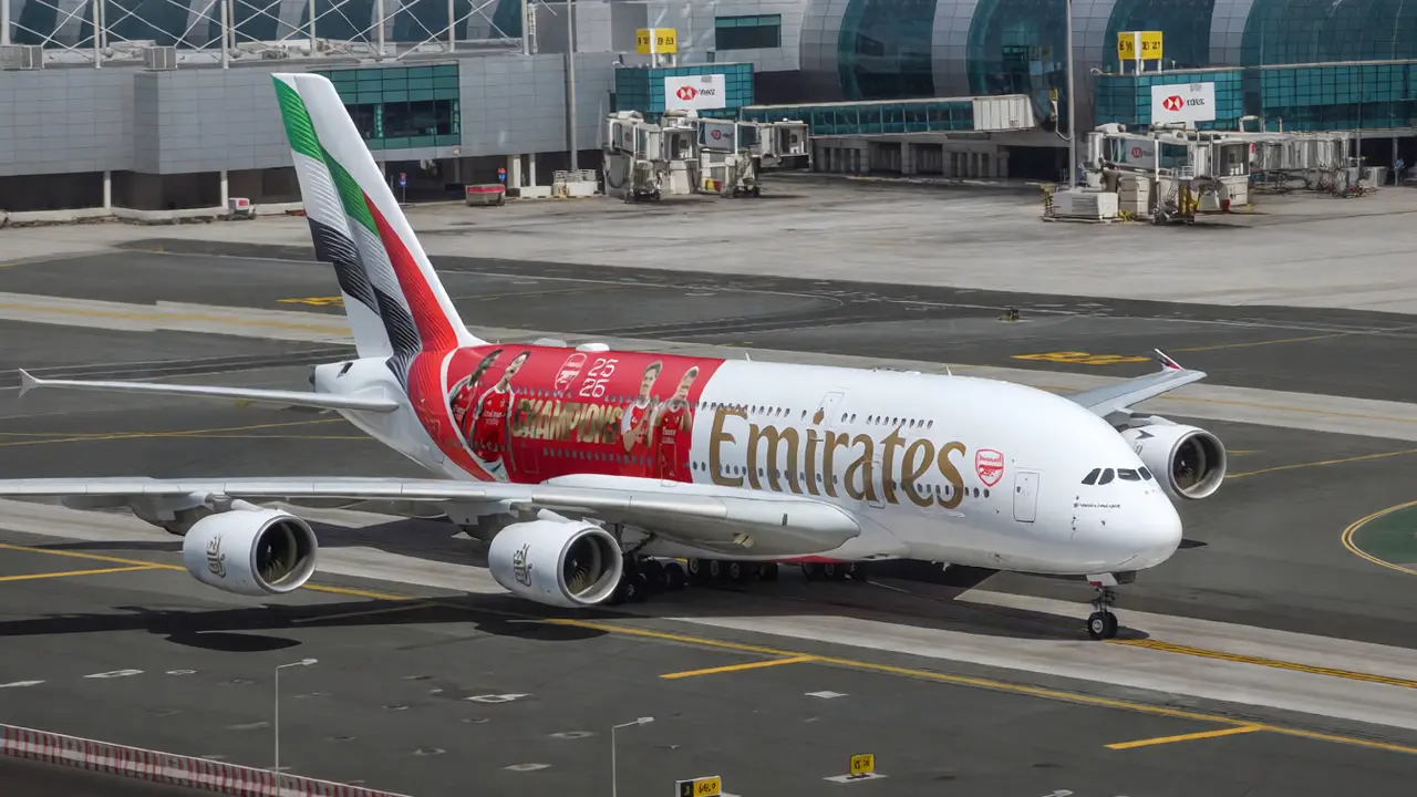 طيران الإمارات تُزين A380 بلقب أرسنال: احتفال تاريخي في سماء دبي